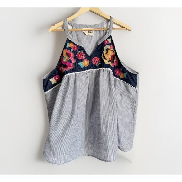 Savanna Jane Women’s 3X Embroidered Sleeveless Top Seersucker Boho Coastal - Picture 3 of 9